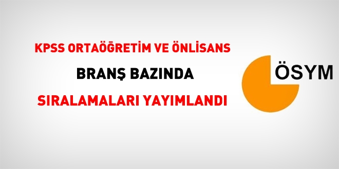 KPSS ortaöğretim ve önlisans branş bazında sıralamaları yayımlandı