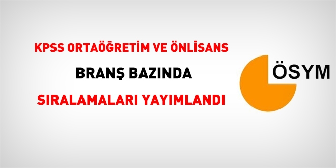 KPSS ortaretim ve nlisans bran baznda sralamalar yaymland