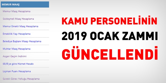 Kamu personelinin 2019 Ocak maalar gncellendi