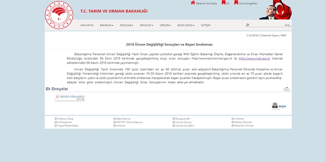 Tarım Bakanlığı, unvan değişikliği sonuçlarını açıkladı