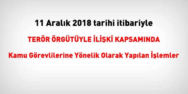 11 Aralık 2018 tarihi itibariyle FETÖ'den haklarında işlem yapılanlar