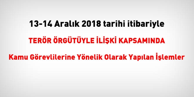 13-14 Aralık 2018 tarihi itibariyle FETÖ'den haklarında işlem yapılanlar