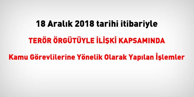 18 Aralık 2018 tarihi itibariyle FETÖ'den haklarında işlem yapılanlar