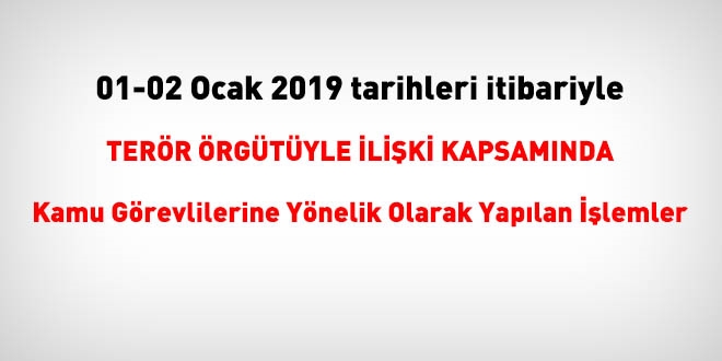 01-02 Ocak 2019 tarihleri itibariyle FET'den haklarnda ilem yaplanlar