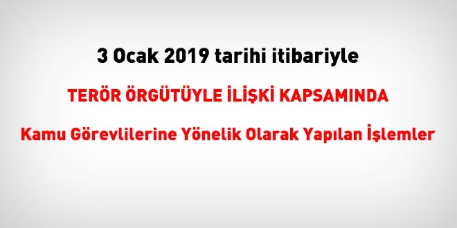 03 Ocak 2019 tarihi itibariyle FETÖ'den haklarında işlem yapılanlar