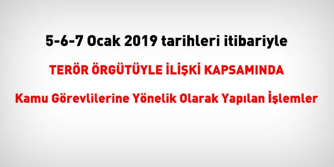 5-6-7 Ocak 2019 tarihleri itibariyle FETÖ'den haklarında işlem yapılanlar