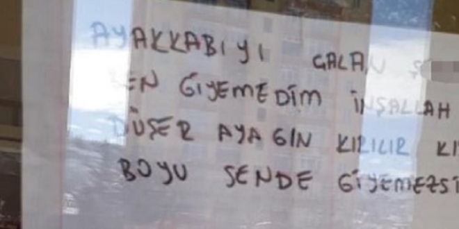 Ayakkabısını çalan hırsıza beddualı not