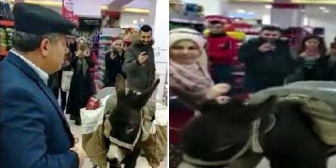 Markette eşekle alışverişi yapan kişi bakın kim çıktı?