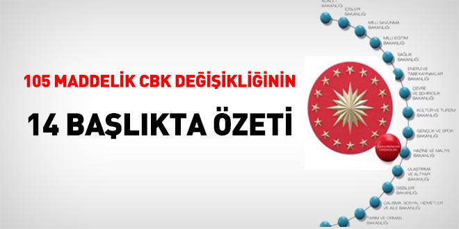 105 maddelik CBK değişikliğinin, 14 başlıkta özeti