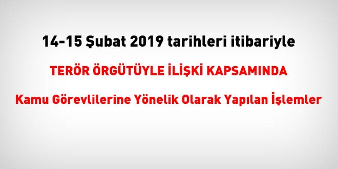14-15 Şubat 2019 tarihleri itibariyle FETÖ'den haklarında işlem yapılanlar