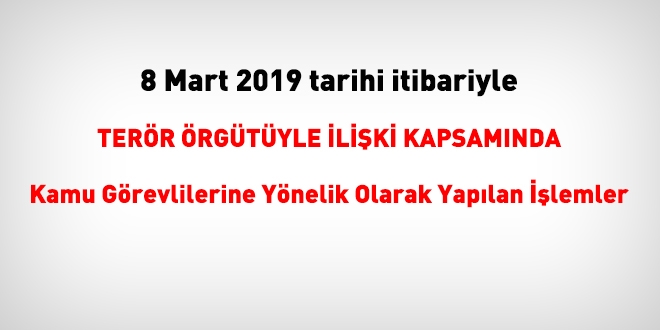 8 Mart 2019 tarihi itibariyle FETÖ'den haklarında işlem yapılanlar