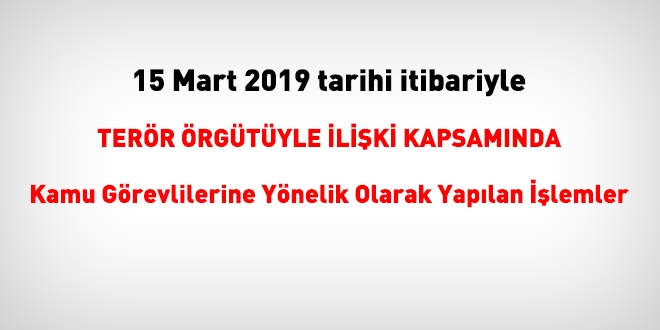 15 Mart 2019 tarihi itibariyle FETÖ'den haklarında işlem yapılanlar