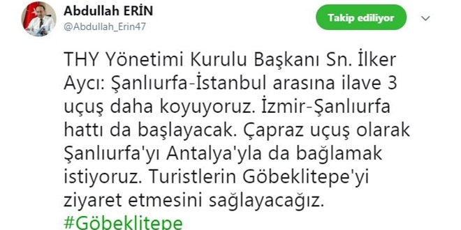 Şanlıurfa'ya ek uçak seferleri müjdesi