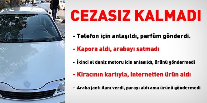 Kapora alıp arabayı satmamaya, dolandırıcılıktan hapis cezası