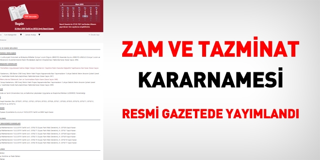 Zam ve tazminat kararnamesi Resmi Gazetede yayımlandı