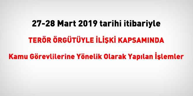 27-28 Mart 2019 tarihi itibariyle FETÖ'den haklarında işlem yapılanlar