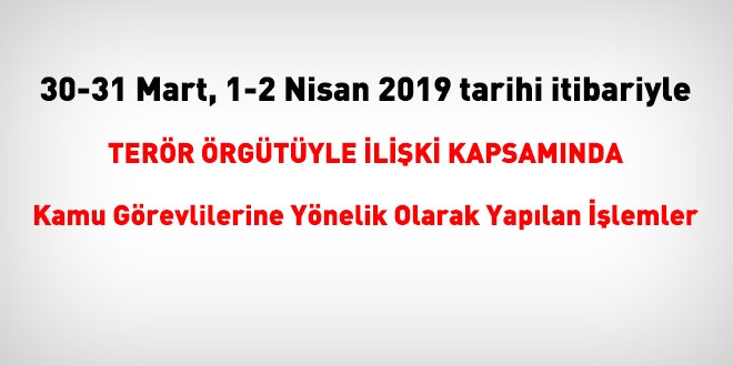30-31 Mart,1-2 Nisan tarihi itibariyle FETÖ'den haklarında işlem yapılanlar