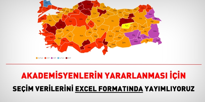 Akademisyenlerin yararlanması için, seçim verilerini excel formatında yayımlıyoruz