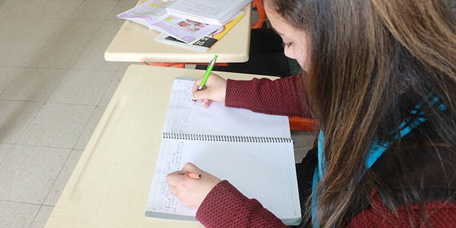 Liseli Elmas, iki eliyle aynı anda yazı yazabiliyor