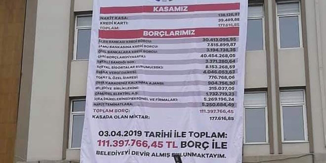 Devrald borcu belediye binasna ast