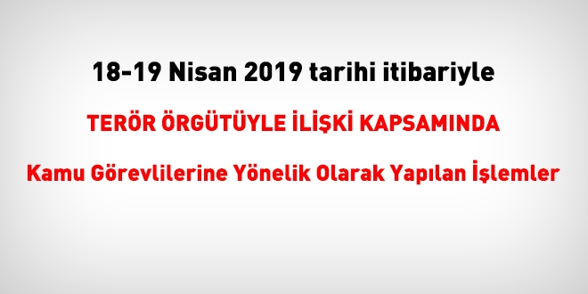18-19 Nisan 2019 tarihi itibariyle FETÖ'den haklarında işlem yapılanlar