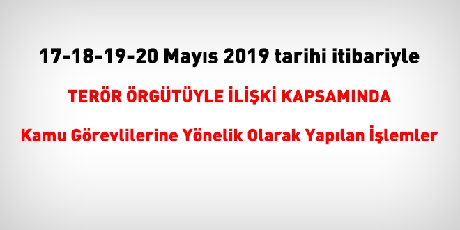 17-18-19-20 Mayıs 2019 tarihinde FETÖ'den haklarında işlem yapılanlar