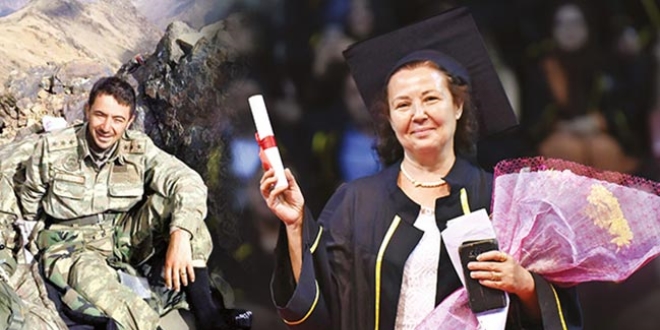 Şehit oğlunun vasiyetini yerine getirdi, mezun oldu