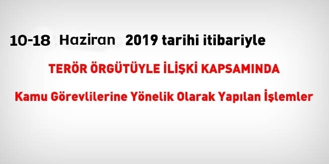 10-18 Haziran 2019 tarihleri arasında FETÖ'den haklarında işlem yapılanlar
