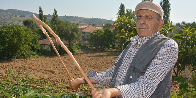 Bir dut dalıyla tarlaları suya kavuşturuyor