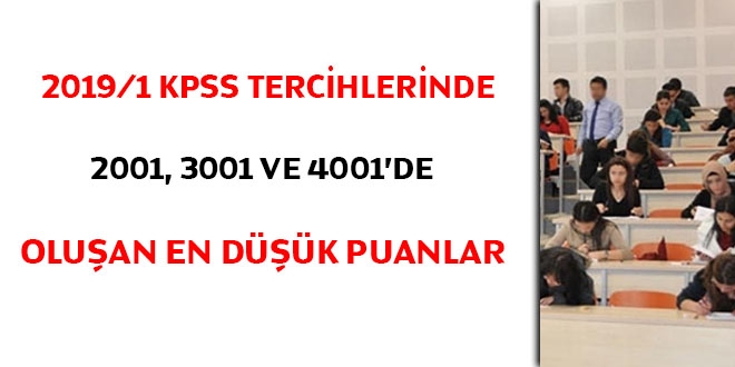 2019/1 KPSS tercihlerinde 2001, 3001 ve 4001'de oluan en dk puanlar