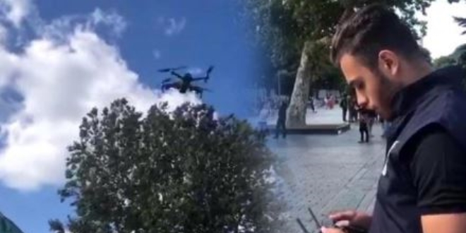 Sultanahmet Meydan'nda turistlere 'drone' ile anons