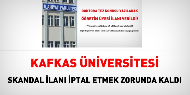 Kafkas niversitesi lahiyat Fakltesinin skandal ilan dzeltildi