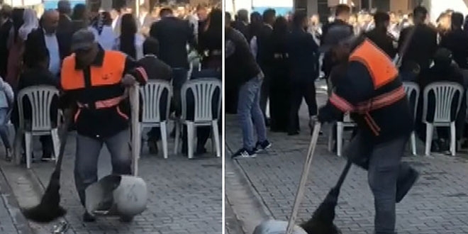 Kendini ritme kaptırdı, hem oynadı hem temizledi