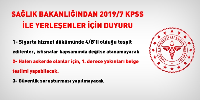 Salk Bakanl, 2019/7 KPSS'de yerleenler iin istenen belgelerini aklad