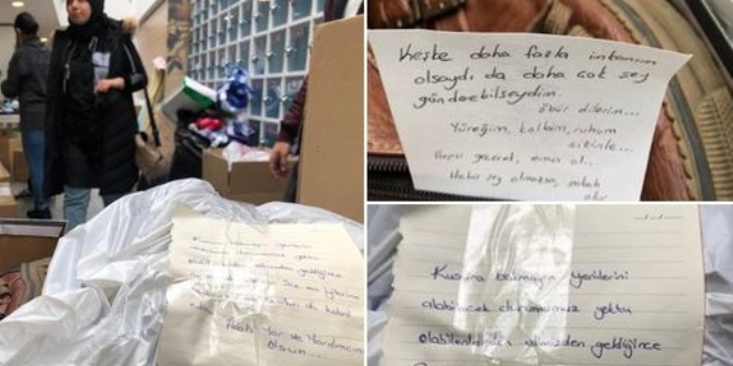 Elazığ'a gönderilen paketlerden çıkan notlar duygulandırdı
