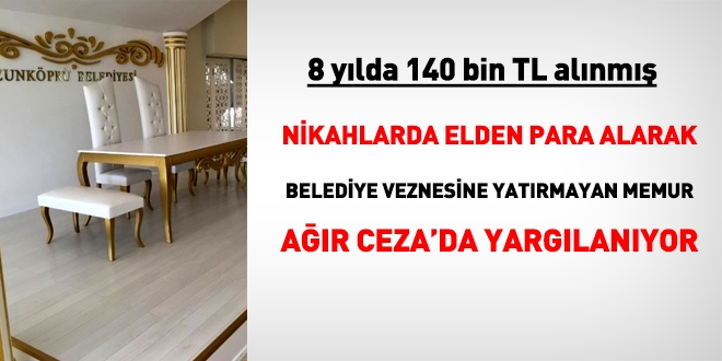 Elden para alan nikah memuru, ağır cezada yargılanıyor