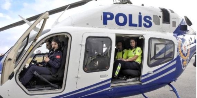 Kadn polislerden havadan ve karadan denetim