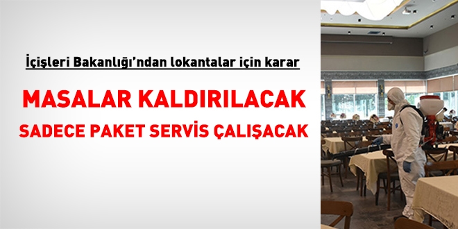 ileri Bakanl'ndan restoran, pastane ve lokantalar iin yeni karar