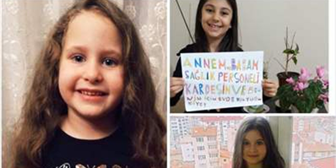 Sağlık çalışanlarının çocuklarından resimlerle 'evde kal' çağrısı