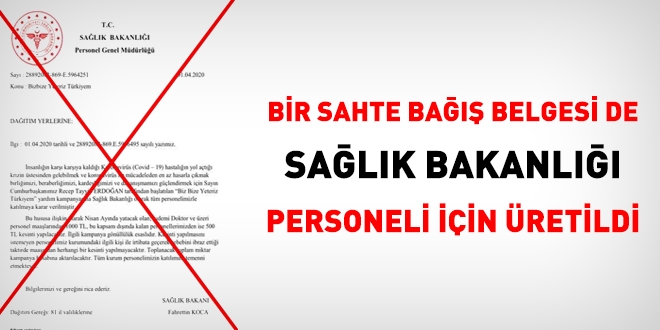 Bir sahte bağış belgesi de Sağlık Bakanlığı için üretildi