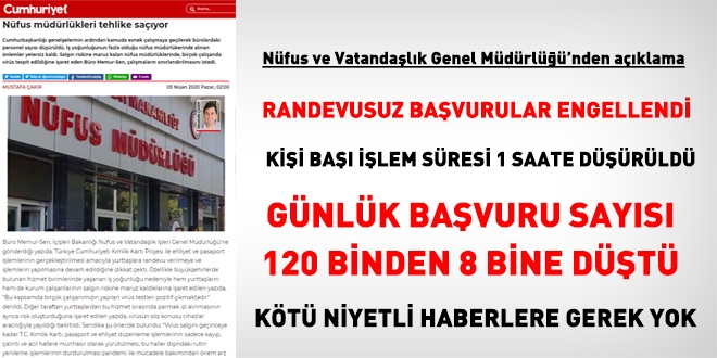 Genel Müdürlükten, 'Nüfus müdürlükleri tehlike saçıyor' haberine tepki