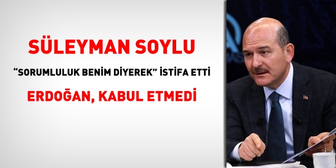 ileri Bakan Sleyman Soylu istifa etti. Erdoan kabul etmedi