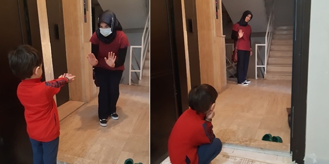Ebru hemşire kapıdan gördüğü oğluna dokunamadan hasret gideriyor