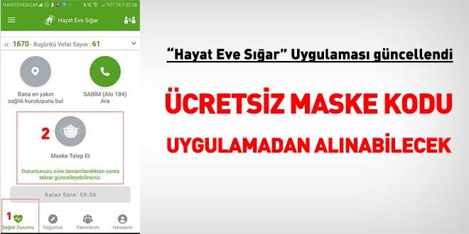 'Hayat Eve Sar'a gncelleme geldi. Maske kodu uygulamadan alnabilecek