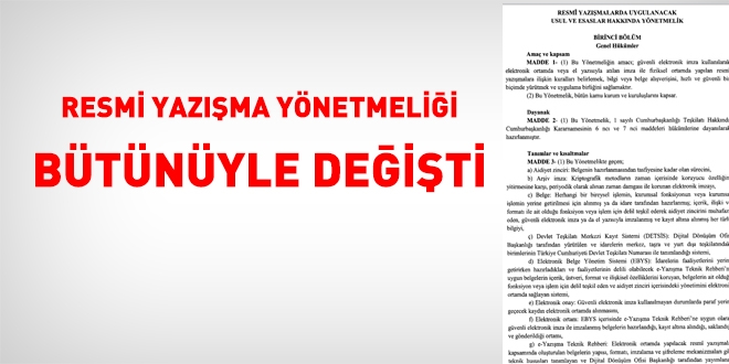 Resmi Yazmalarda Uygulanacak Usul ve Esaslar Hakknda Ynetmelik yaymland