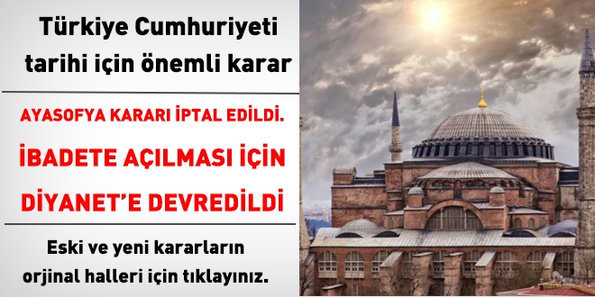 Erdoğan kararı imzaladı... Ayasofya Diyanet'e devredildi