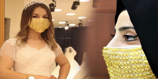 Gelinler için altın işlemeli maske üretildi: 14 bin lira