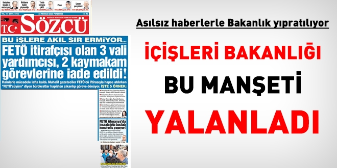 İçişleri'nden 'FETÖ'cüler görevine iade edildi' iddiasına açıklama