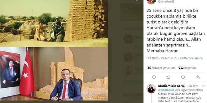Gezmek için geldiği ilçeye 25 yıl sonra kaymakam olarak atandı