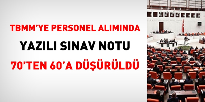 TBMM'ye personel alımında yazılı sınav notu düşürüldü